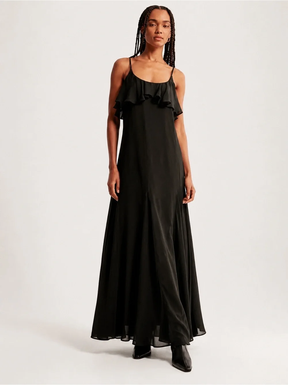 Abercrombie & Fitch Black Ruffle Maxi Dress